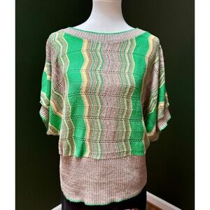 Y2K Wet Paint Green, Yellow & Beige Chevron Dolman Sleeve Sweater Women's 2X